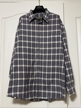 Men's Navy & White with Gold Plaid Casual Button-Down Shirt